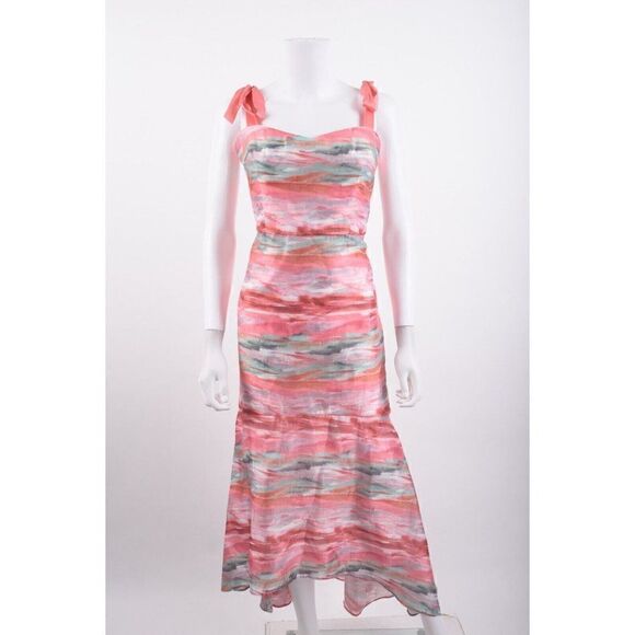 Aidan Mattox Womens Burnout Maxi Dress Gown High Low Sz 8 Pink Green NWT - Picture 2 of 8